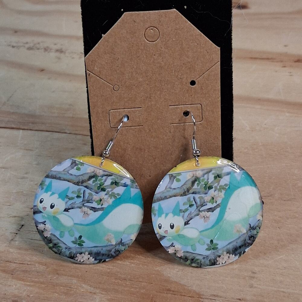 Handmade Pachirisu Dangle Earrings Round Resin Card Jewelry Flower